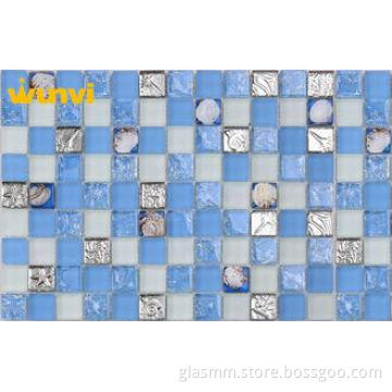 Household Blue Cracked Glass Seashell Mosaic Tile With 8mm